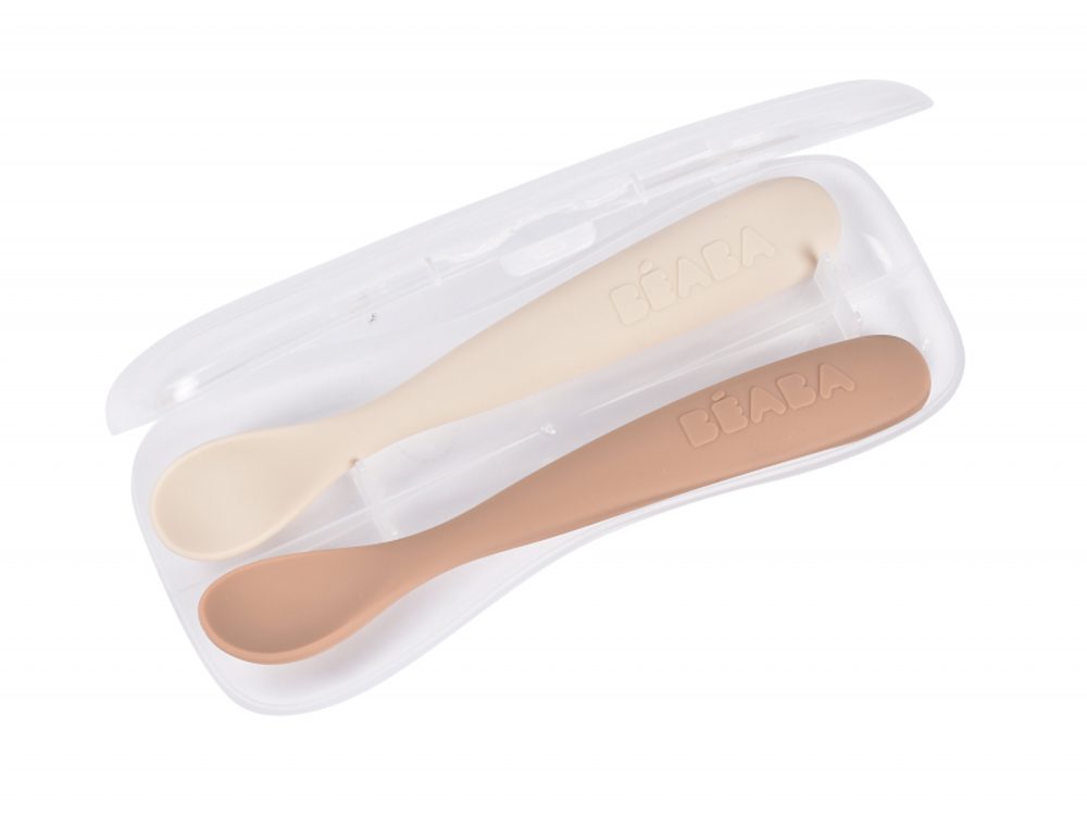 Beaba První lžičky silikonové 2 ks s pouzdrem Clay Praline
