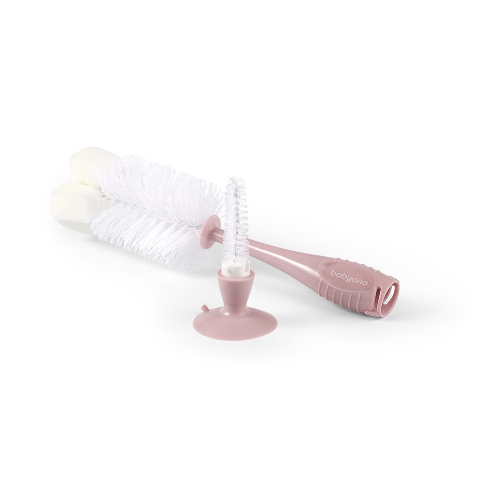 Levně BABYONO Kartáč na lahve a savičky s přísavkou - Pink