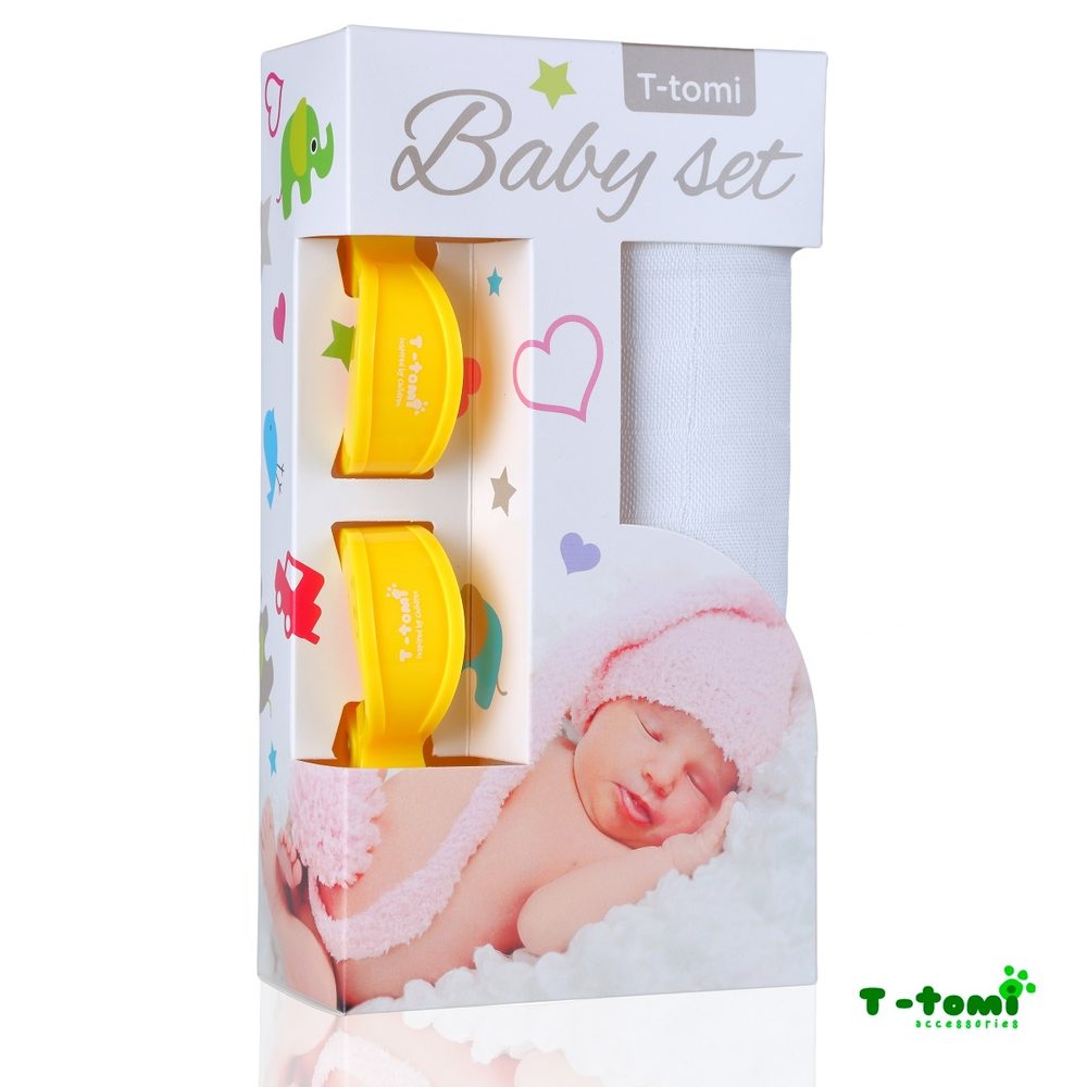 T-Tomi Baby SET Bambusová osuška barevná + kočárkový kolíček - BO bílá + KK žlutý