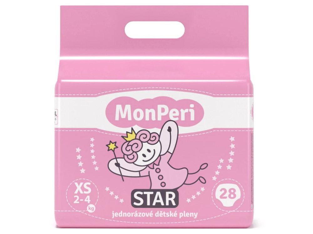 MonPeri STAR XS 2-4kg (28ks) hypoalergenní jednorázové dětské pleny vel. 1