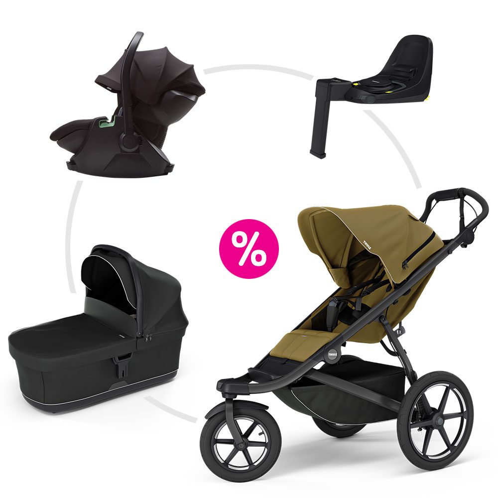 THULE Urban Glide 3 + korba + autosedačka Maple + základna Alfi - Nutria Green