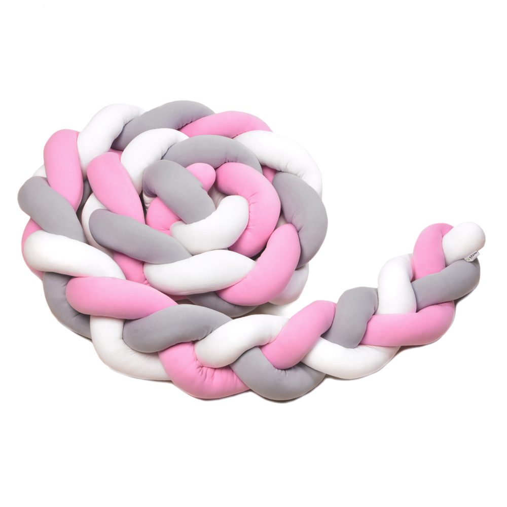 T-Tomi Pletený mantinel 180cm -  white + grey + pink
