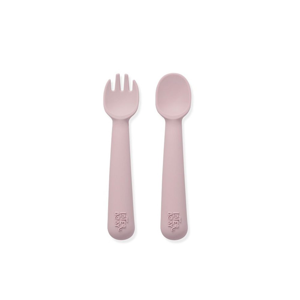 Interbaby SET silikonová LŽIČKA + VIDLIČKA - růžový (obrázek 3)