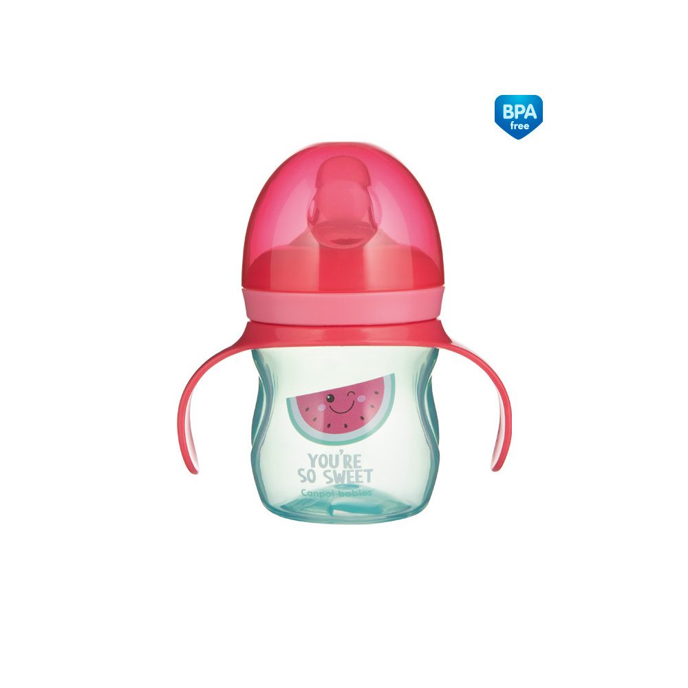 Canpol babies Tréninkový hrníček se silikonovým pítkem a úchyty SO COOL Meloun 150 ml
