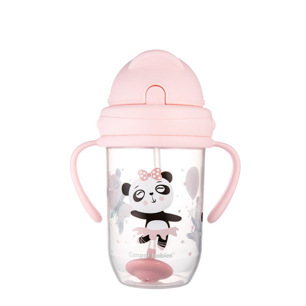 Canpol babies Nevylévací hrneček se slámkou a závažím EXOTIC ANIMALS 270ml - růžový