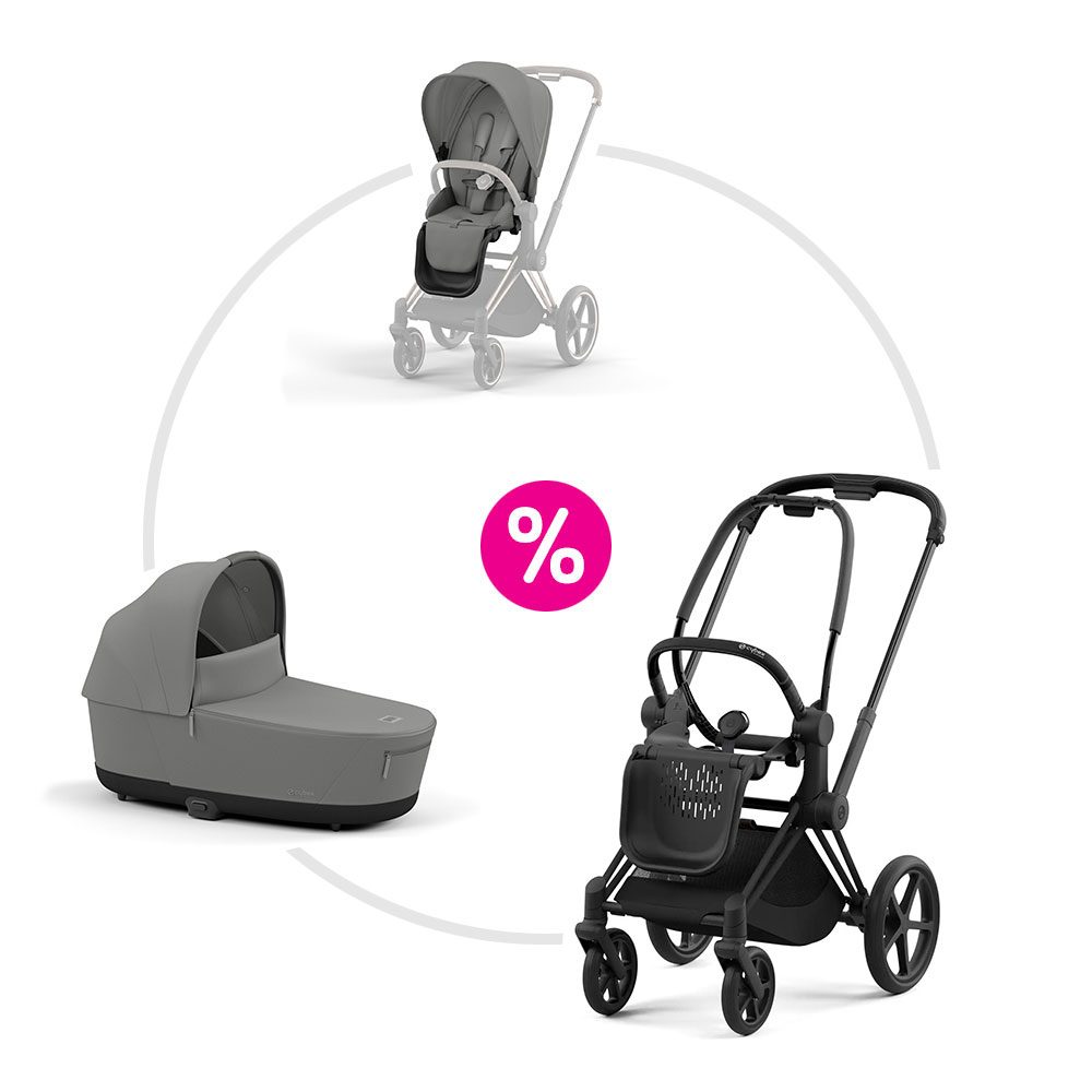 Cybex Priam 4.0 set podvozek Matt Black + sportovní sezení + korba 2025 - Mirage Grey