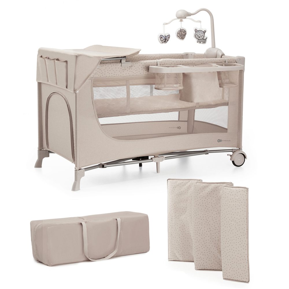 KINDERKRAFT Postýlka cestovní Joy 2 s doplňky - KINDERKRAFT Postýlka cestovní Joy 2 s doplňky Beige