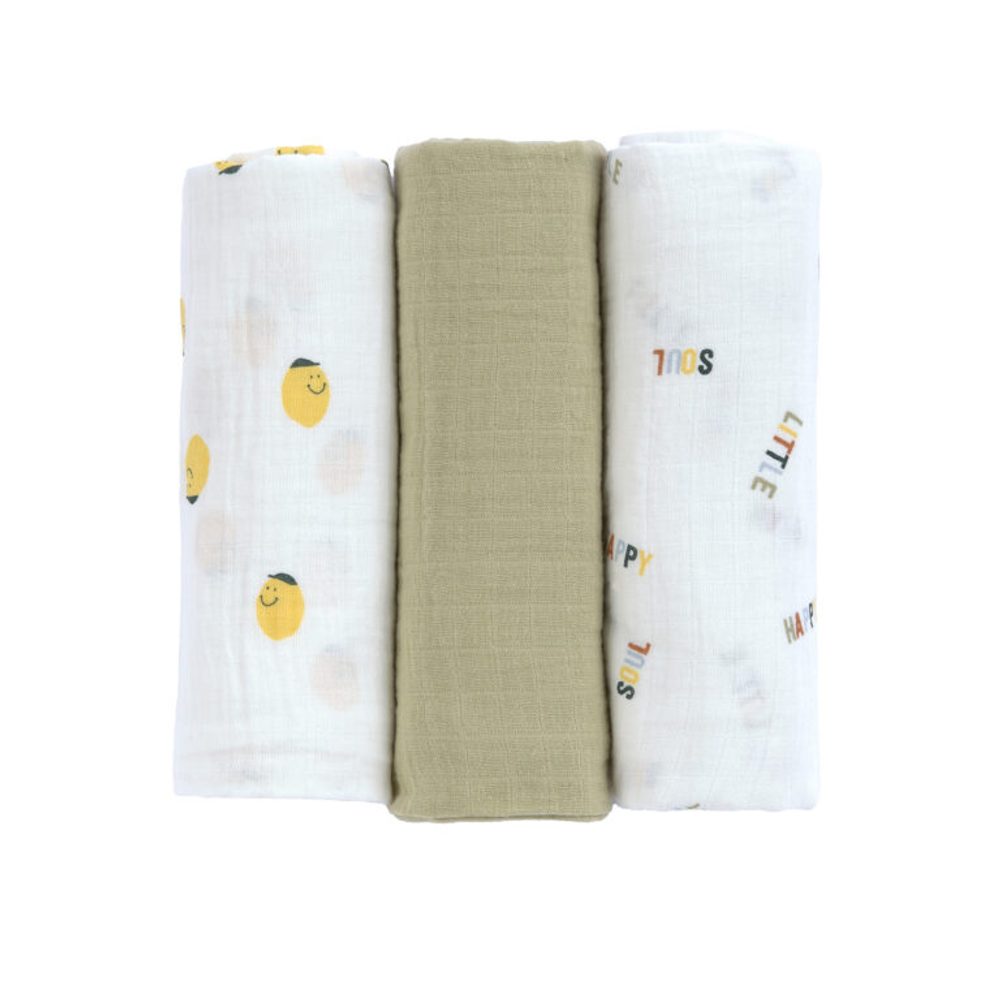 Lässig BABIES Swaddle Burp blanket 85x85 Happy Fruits lemon