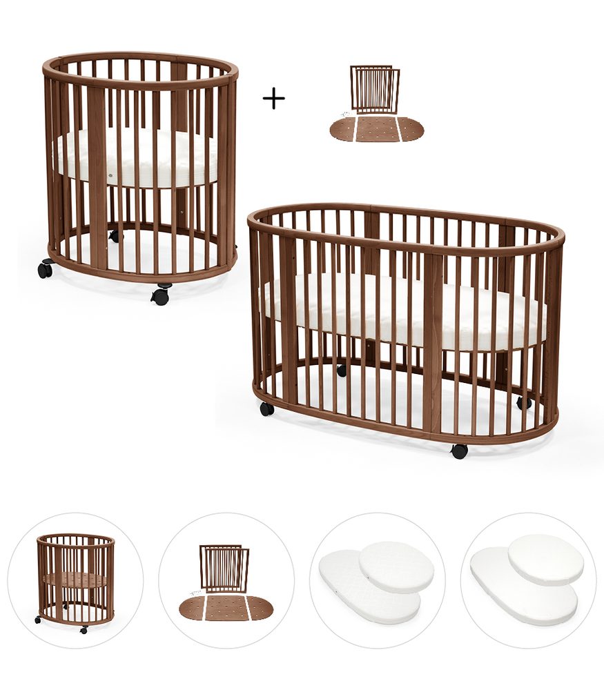Levně STOKKE® Sleepi™ V3 White + prodloužení + 2x matrace + 2x prostěradlo - Warm Brown