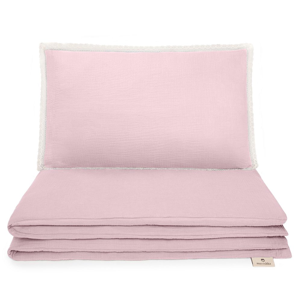 Maceshka Mušelínové povlečení Nature s ozdobným okrajem - rose blush, polštářek krajka