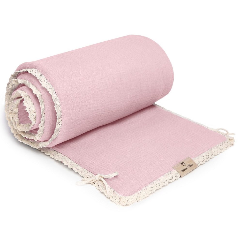 Maceshka Mušelínový mantinel Nature s ozdobným okrajem, krajka - Rose Blush