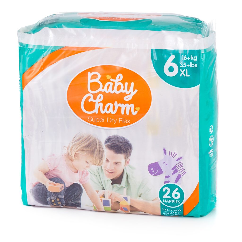Baby Charm Super Dry Flex vel. 6 Extra Large, 16 kg+, 26 ks