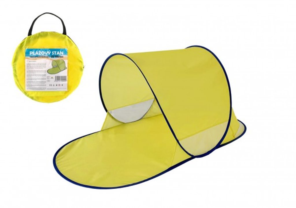 Teddies Stan plážový s UV filtrem 140x70x62cm samorozkládací polyester/kov  ovál žlutý v látkové tašce - Teddies - UV stany - Malvík.cz