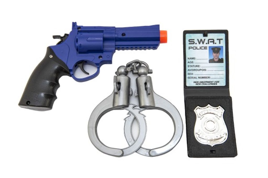 Teddies Policejní sada plast pistole klapací 18x13cm + pouta + odznak na  kartě 18x38x4cm - Teddies - Kostýmy - Malvík.cz