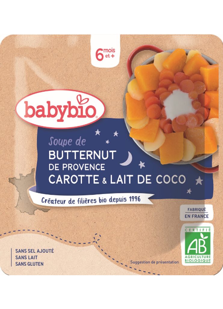 BABYBIO polévka z máslové dýně s mrkví a kokosovým mlékem 190 g - BABYBIO -  Maso/zelenina - Malvík.cz