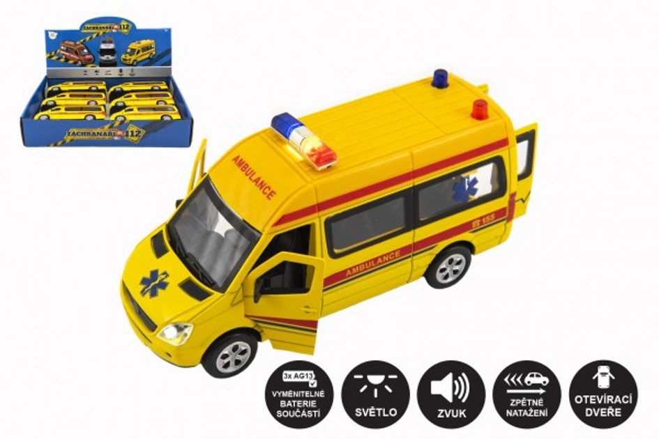Teddies Auto ambulance kov/plast 15cm na baterie se světlem se zvukem na  zpětné natažení 1ks - Teddies - Auta - Malvík.cz