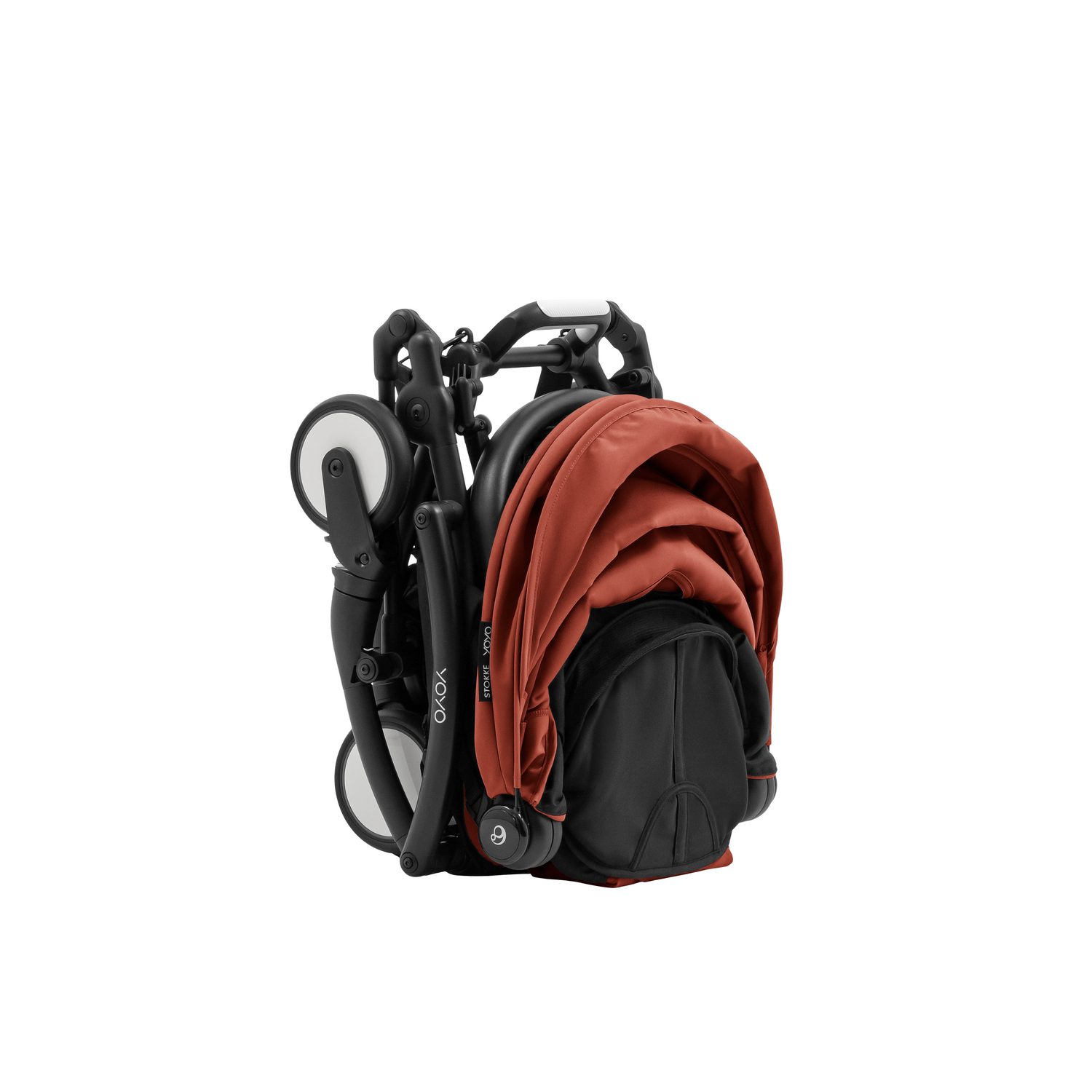 Stokke YOYO⁵ - skládání jednou rukou do ultrakompaktního tvaru 52 x 45 x 22 cm vhodného do letadla jako příruční zavazadlo