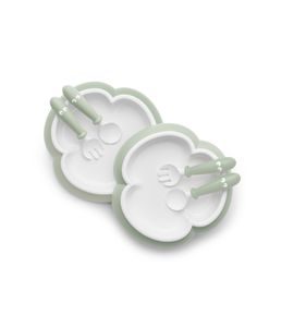 BABYBJÖRN TALÍŘEK SE LŽIČKOU A VIDLIČKOU PUDROVĚ ZELENÝ SET 2KS - MISKY, TALÍŘKY A PODLOŽKY - KRMENÍ