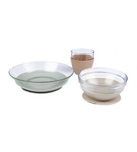 BEABA JÍDELNÍ SADA SKLENĚNÁ S PŘÍSAVKAMI NATURAL - VÝHODNÉ SADY - KRMENÍ