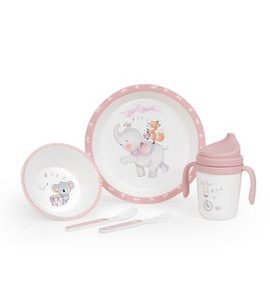 INTERBABY JÍDELNÍ SET ZVÍŘÁTKA +6M - RŮŽOVÝ - RIAD - KRMENÍ