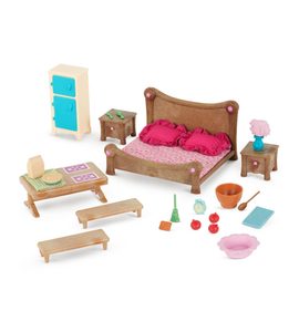 LI'L WOODZEEZ SADA NÁBYTKU DO LOŽNICE A JÍDELNY - DOPLŇKY PRO FIGURKY - PRO DĚTI