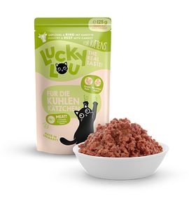 LUCKY LOU LUCKY LOU LIFESTAGE KITTEN S DRŮBEŽÍM A HOVĚZÍM MASEM 125 G - KAPSIČKY PRO KOČKY - CHOVATELSKÉ POTŘEBY MALVÍKZOO