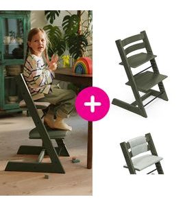 STOKKE® TRIPP TRAPP® MARBLE GREEN + POLŠTÁŘEK GLACIER GREEN - JÍDELNÍ ŽIDLIČKY DŘEVĚNÉ - KRMENÍ