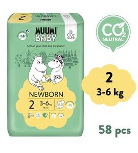 MUUMI BABY 2 NEWBORN 3–6 KG (58 KS), EKO PLENY - JEDNORÁZOVÉ PLENY - PŘEBALOVÁNÍ