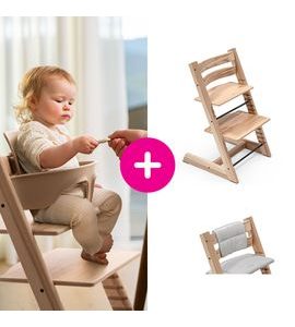 STOKKE® TRIPP TRAPP® WILD WOOD + POLŠTÁŘEK ANTHRACITE - JÍDELNÍ ŽIDLIČKY DŘEVĚNÉ - KRMENÍ