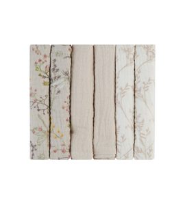 KIKKABOO PLENY MUŠELÍNOVÉ 30X30 CM 6KS SECRET GARDEN BEIGE - LÁTKOVÉ PLENY ALL IN ONE - PŘEBALOVÁNÍ