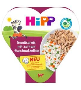 HIPP BIO RÝŽE SE ZELENINOU A HRÁŠKEM A JEMNĚ NAKRÁJENÝM HOVĚZÍM MASEM 250 G - MASO/ZELENINA - KRMENÍ