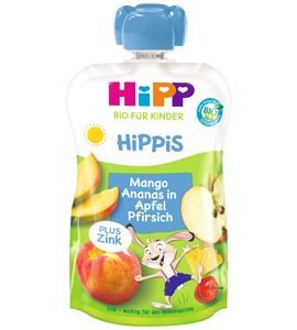 HiPP BIO Jablko / Broskev / Mango / Ananas + zinek 100 g