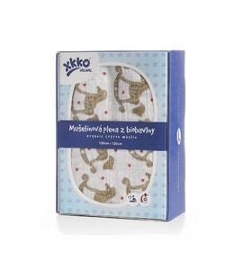 KIKKO XKKO ORGANIC BIO BAVLNĚNÁ PLENA 120X120 ROCKING HORSES GOLD - ZAVINOVACÍ PLENY / OSUŠKY VELKÉ - VŠETKO NA PREBAĽOVANIE