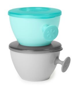 SKIP HOP MISKY S VÍKEM A DRŽÁKEM EASY GRAB GREY, TEAL 2 X 240ML, 3M+ - MISKY, TALÍŘKY A PODLOŽKY - KRMENÍ