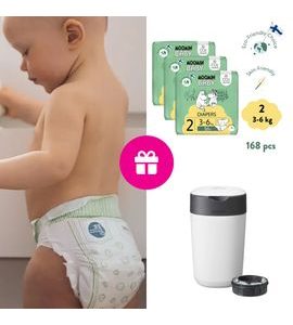 MOOMIN BABY 2 NEWBORN 3–6 KG (168 KS), MĚSÍČNÍ BALENÍ EKO PLEN + KOŠ ZDARMA - JEDNORÁZOVÉ PLENY - PŘEBALOVÁNÍ