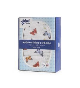 KIKKO BIOBAVLNĚNÁ PLENA XKKO ORGANIC 120X120 BUTTERFLIES - ZAVINOVACÍ PLENY / OSUŠKY VELKÉ - PŘEBALOVÁNÍ