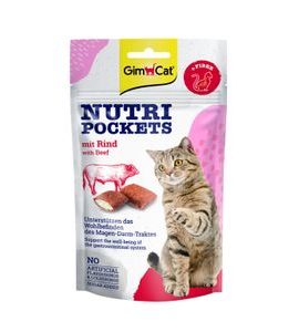 GIMBORN GIMCAT NUTRI POCKETS S HOVĚZÍM 60 G - DENTÁLNÍ PAMLSKY PRO KOČKY - CHOVATELSKÉ POTŘEBY MALVÍKZOO