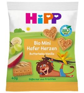 HIPP BIO OVOCNO-OBILNÁ SRDÍČKA MÁSLOVÉ SUŠENKY VANILKA 40 G - TYČINKY/SUŠENKY - KRMENÍ