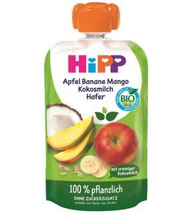 HIPP BIO 100% ROSTLINNÉ JABLKO-BANÁN-MANGO-KOKOS-OVES 100 G - KAPSIČKY - KRMENÍ
