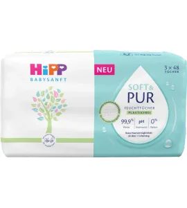 HIPP BABYSANFT ČISTÍCÍ VLHČENÉ UBROUSKY SOFT&PUR + VÍČKO 3X48 KS - VLHČENÉ UBROUSKY - VŠETKO NA PREBAĽOVANIE