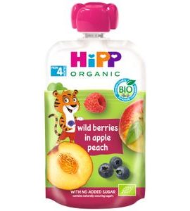 HIPP BIO 100% OVOCE JABLKO-BROSKEV-LESNÍ OVOCE - KAPSIČKY - KRMENÍ