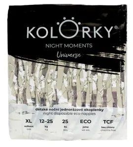 KOLORKY NIGHT MOMENTS UNIVERSE XL (12-25 KG) 25 KS NOČNÍ JEDNORÁZOVÉ EKO PLENKY - JEDNORÁZOVÉ PLENY - VŠETKO NA PREBAĽOVANIE