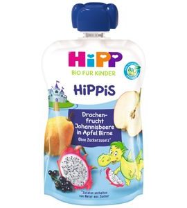 HIPP BIO HIPPIES JABLKO-HRUŠKA-DRAČÍ OVOCE-ČERNÝ RYBÍZ - KAPSIČKY - KRMENÍ