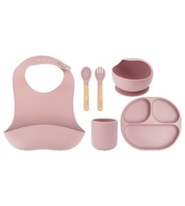 MOMI DĚTSKÝ SILIKONOVÝ JÍDELNÍ SET MOMI AMI RŮŽOVÝ - MISKY, TALÍŘKY A PODLOŽKY - KRMENÍ