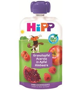 HIPP BIO JABLKO / MALINY / GRANÁTOVÉ JABLKO / ACEROLA 100 G - OVOCE/DEZERTY - KRMENÍ