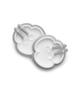 BABYBJORN TALÍŘEK SE LŽIČKOU A VIDLIČKOU PUDROVĚ ŠEDÝ SET 2KS - VÝHODNÉ SADY - KRMENÍ