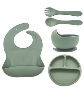 FILLIKID DĚTSKÁ JÍDELNÍ SADA SILIKON 4-DÍLNÝ SET GREEN - VÝHODNÉ SADY - KRMENÍ