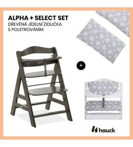 HAUCK ALPHA+ SELECT SET 2V1 DŘEVĚNÁ ŽIDLE, CHARCOAL + POLSTROVÁNÍ TEDDY GREY - JÍDELNÍ ŽIDLIČKY DŘEVĚNÉ - KRMENÍ