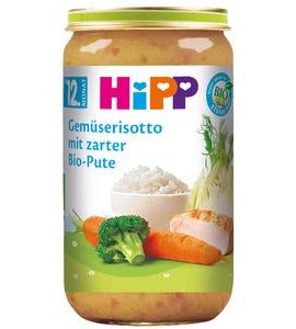 HIPP BIO ZELENINOVÉ RIZOTO S BIO KRŮTÍM MASEM, ZELENINA (23 %) 250G - MASO/ZELENINA - KRMENÍ