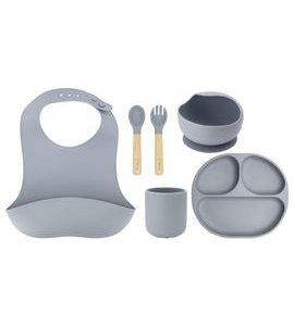 MOMI DĚTSKÝ SILIKONOVÝ JÍDELNÍ SET MOMI AMI ŠEDÝ - MISKY, TALÍŘKY A PODLOŽKY - KRMENÍ